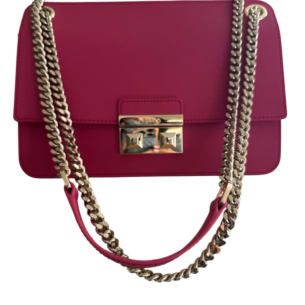 Furla Bella Pink Structured Shoulder Bag with Gold Hardware, back pocket. NWOT - Picture 6 of 10